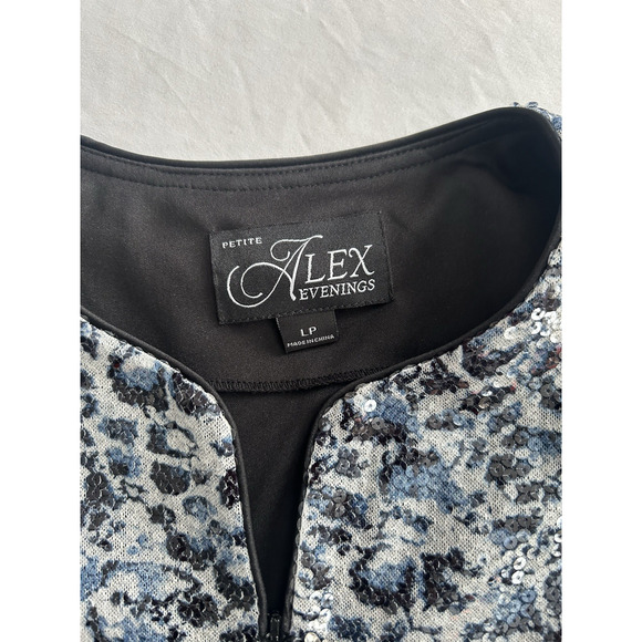 Alex Evenings Sequin Animal Print Full Zip Blazer Womens Size LP Black Blue NWT - Picture 4 of 8